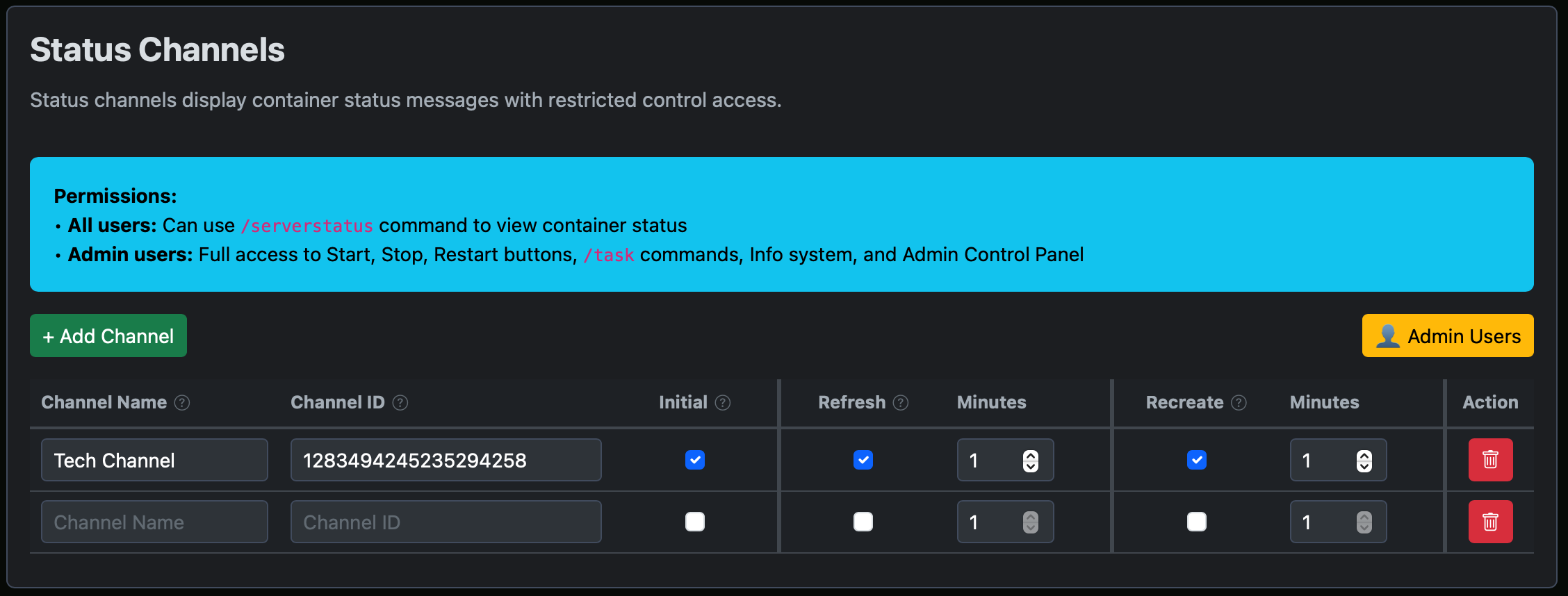 Web UI Status Channels